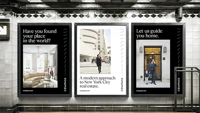 Publicidad de la agencia inmobiliaria Compass